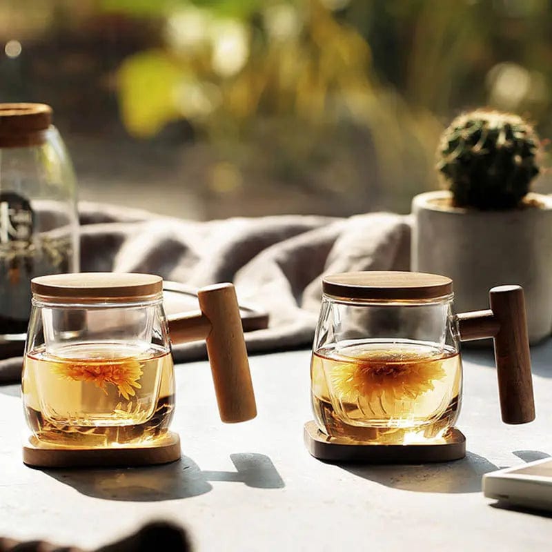 300 ml thee-infusermok van glas en hout