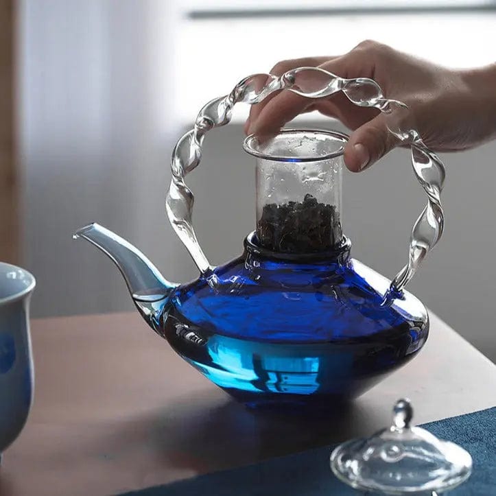 Blauwe design glazen theepot 800 ml