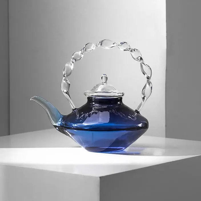 Blauwe design glazen theepot 800 ml