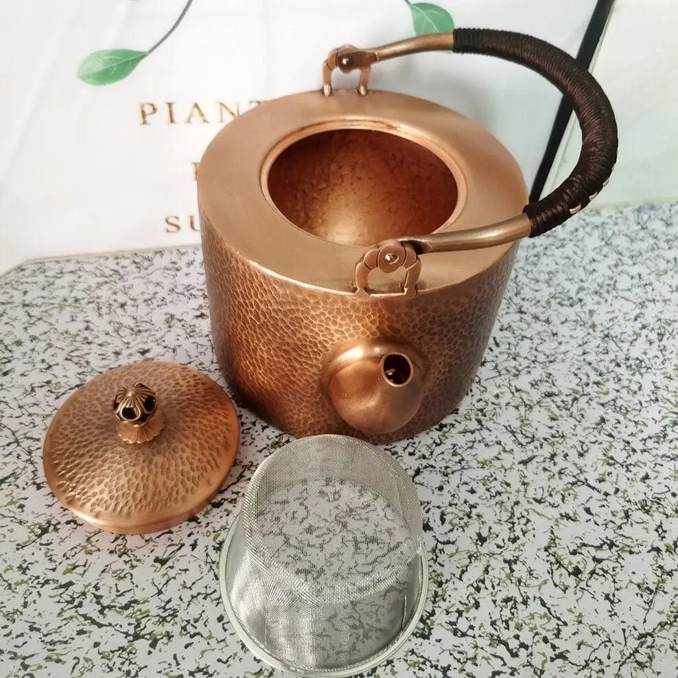 Chinese gehamerde koperen theepot 2L