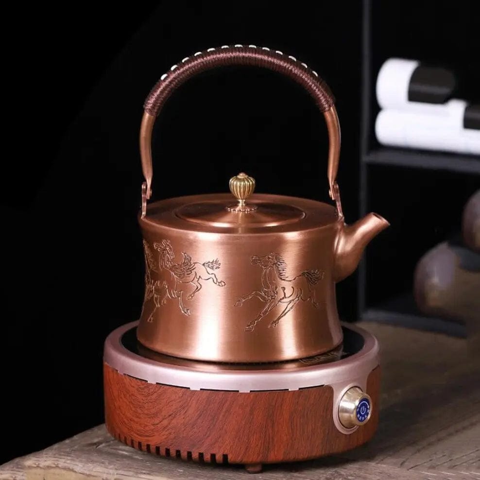 Chinese koperen theepot met paardenmotieven 1L
