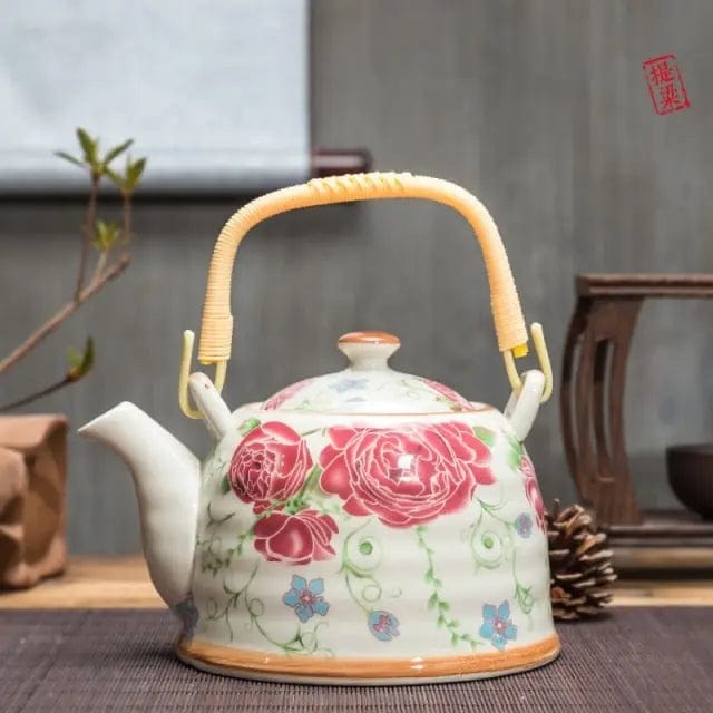 Chinese porseleinen theepot met rode rozen, 900 ml