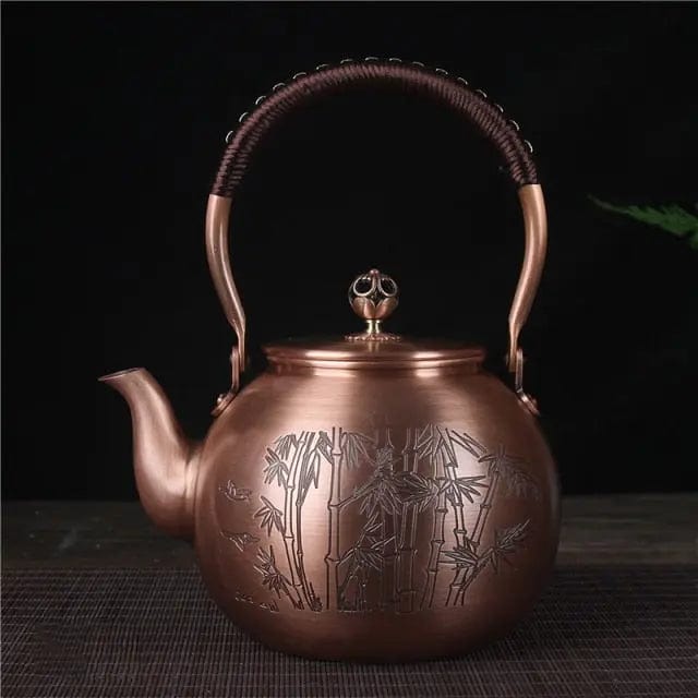 Chinese ronde koperen bamboe theepot 1,5L