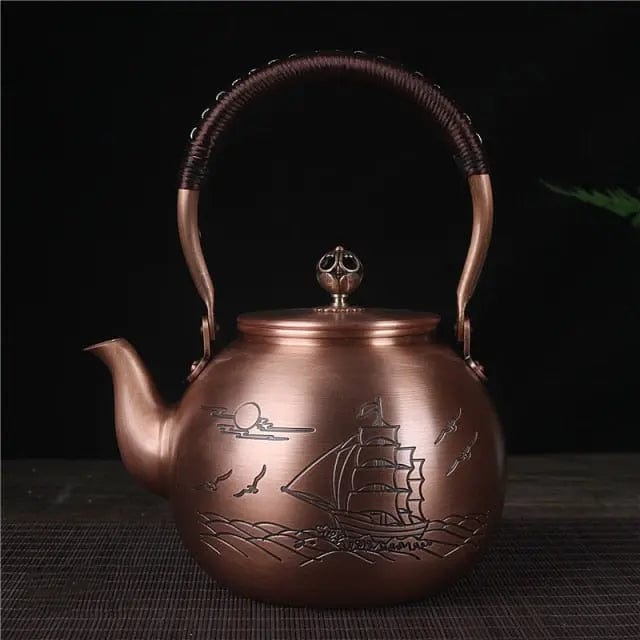 Chinese ronde koperen theepot zeilboten 1,5L