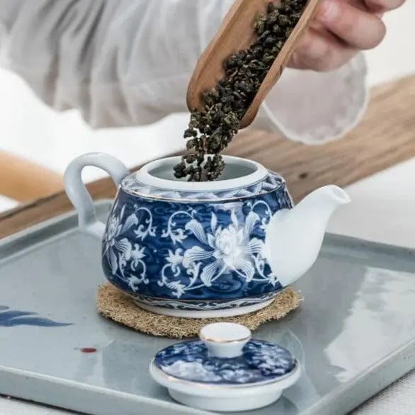 Chinese witte en blauwe porseleinen bloementheepot 200 ml