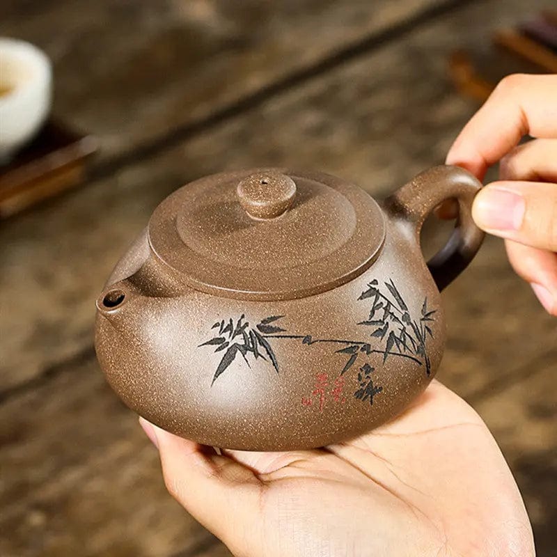 Chinese Yixing Bruine Bamboe Patroon Klei Theepot 230ML