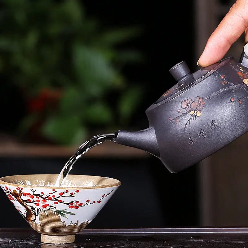 Chinese Yixing zwarte bloem klei theepot 200ML