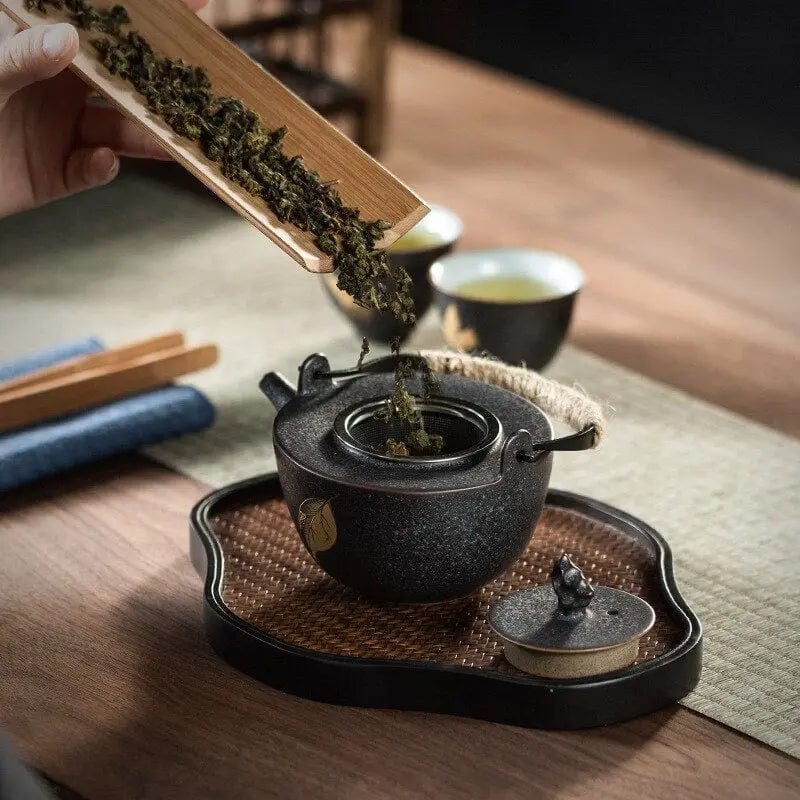 Chinese zwarte keramische theepot van steengoed, 300 ml