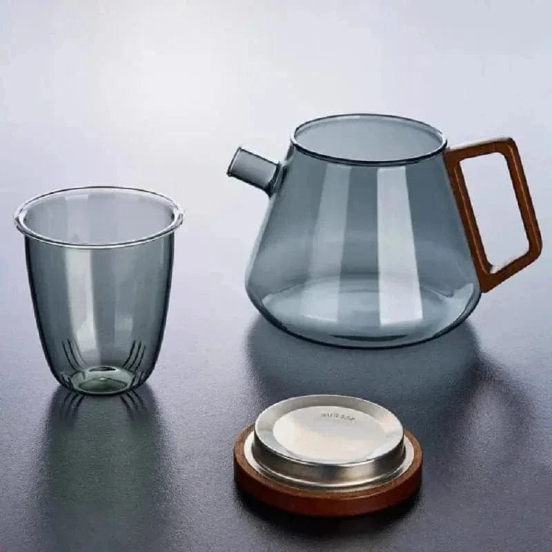 Design theepot van glas en hout 700ml