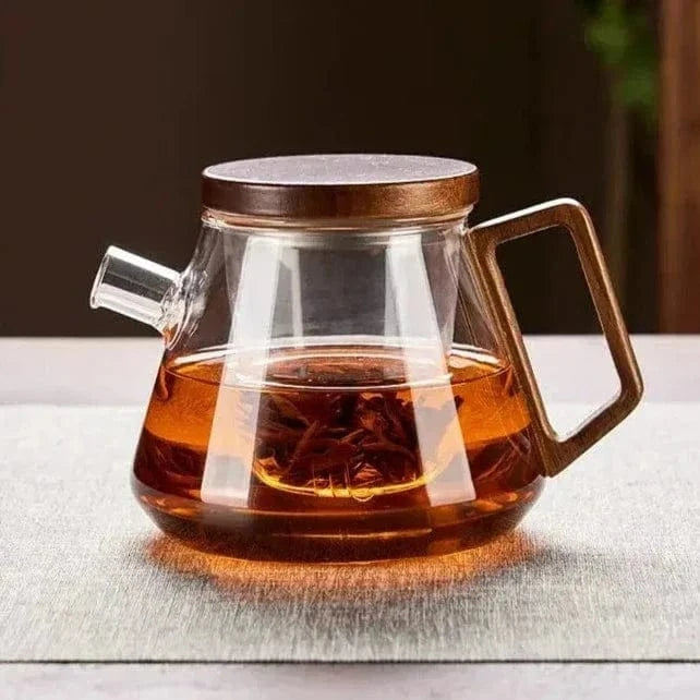 Design theepot van glas en hout 700ml