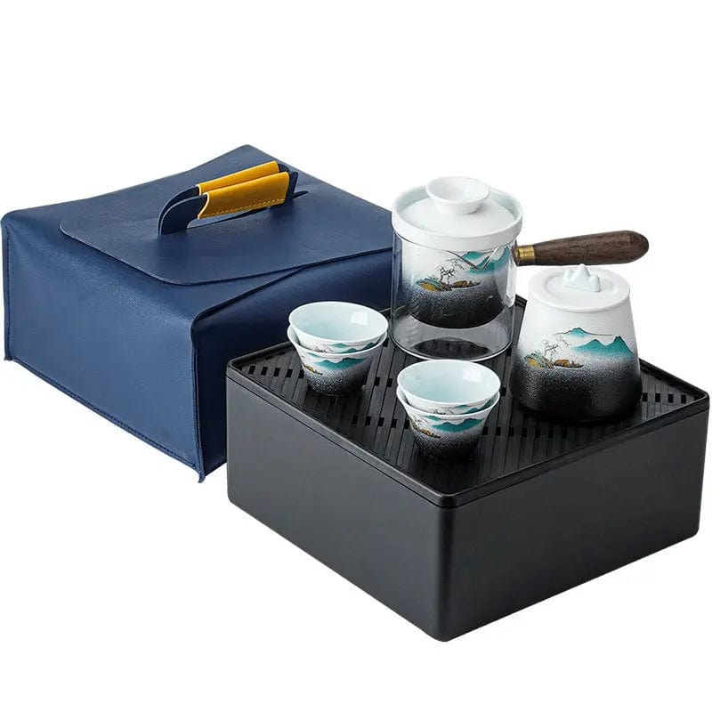 Draagbare Japanse keramische theeset met bergmotieven