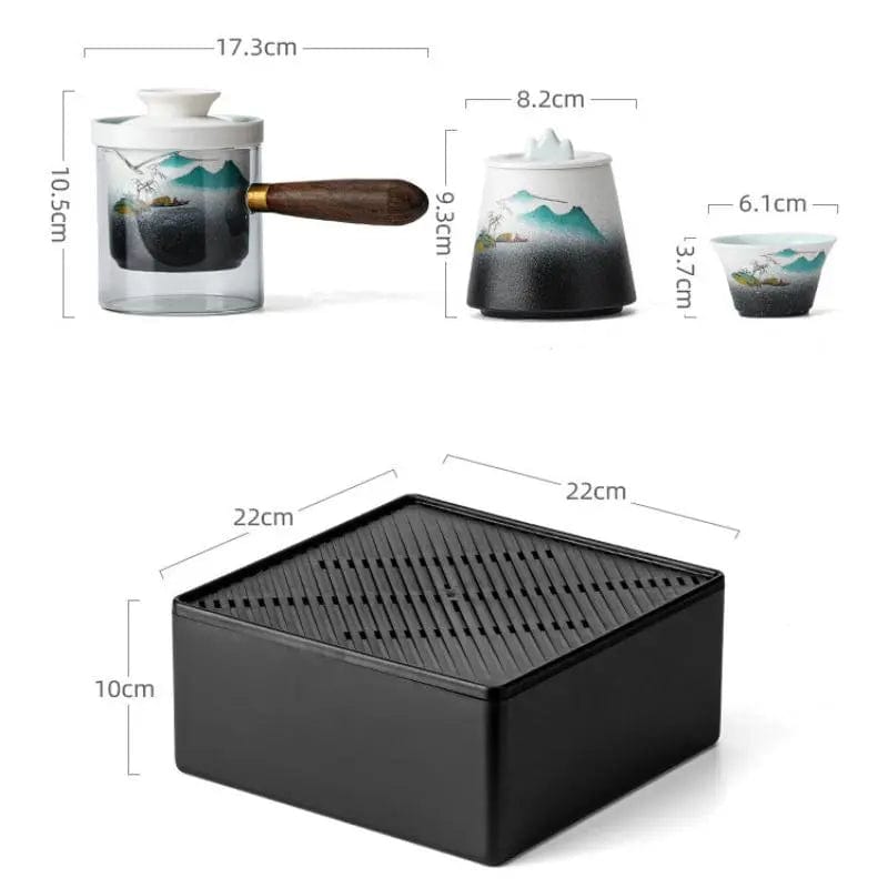 Draagbare Japanse keramische theeset met bergmotieven