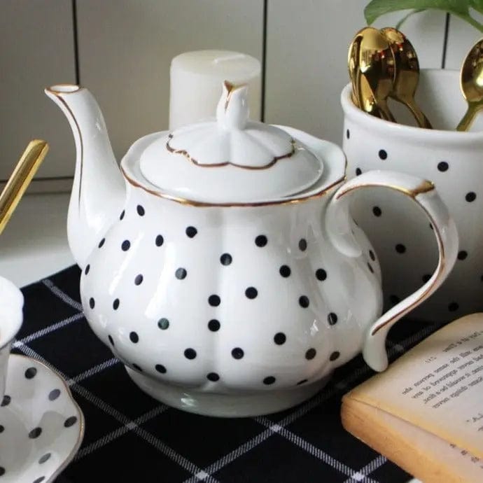 Engelse porseleinen theepot met zwarte stippen, 860 ml