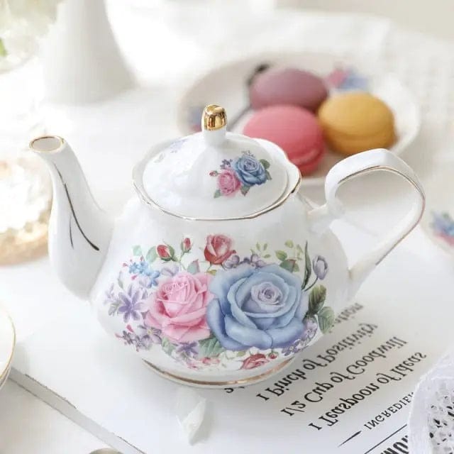 Engelse witte roze blauwe porseleinen theepot 500 ml