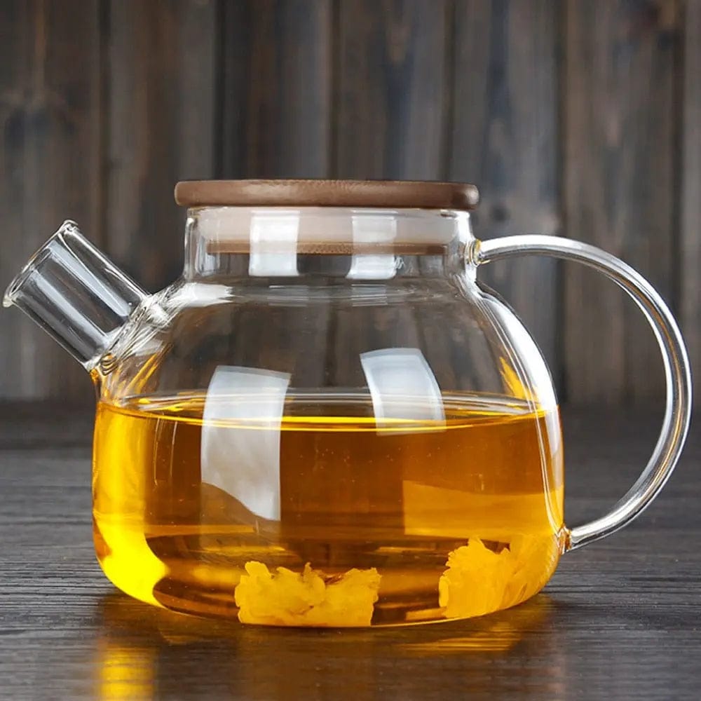 Glazen theepot met bamboe deksel 1L