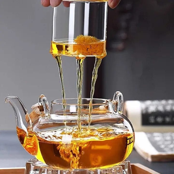 Glazen theepot met bamboe handvat 600ML