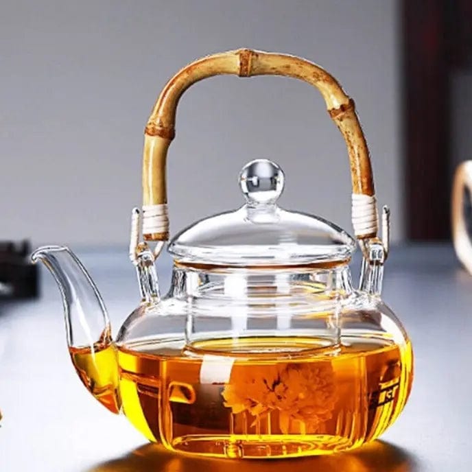 Glazen theepot met bamboe handvat 600ML