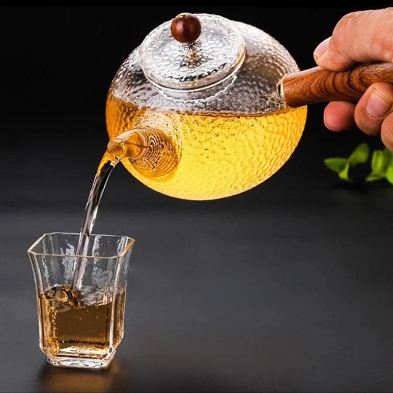 Glazen theepot met houten handvat 300 ml