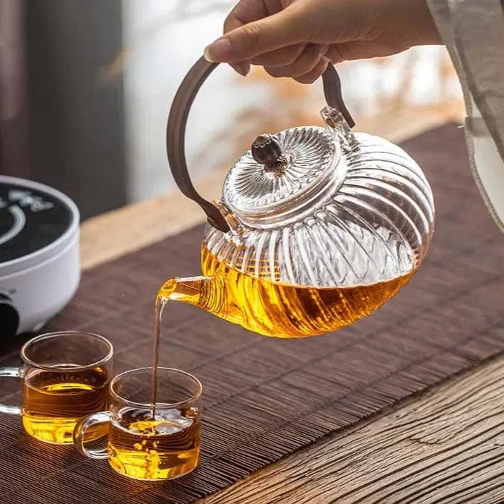 Glazen theepot met houten handvat 900ML