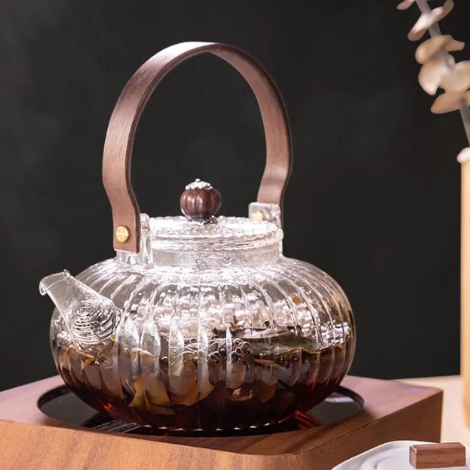 Glazen theepot met houten handvat 900ML