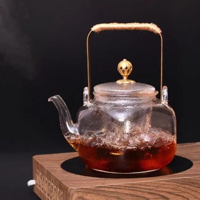 Glazen theepot met koperen handvat, 700 ml