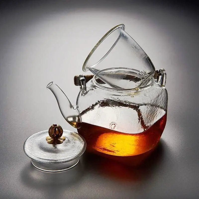 Glazen theepot met koperen handvat, 700 ml