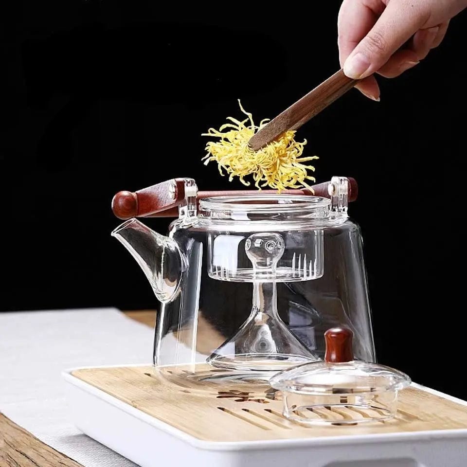 Glazen theepot met vierkante handgreep 1L