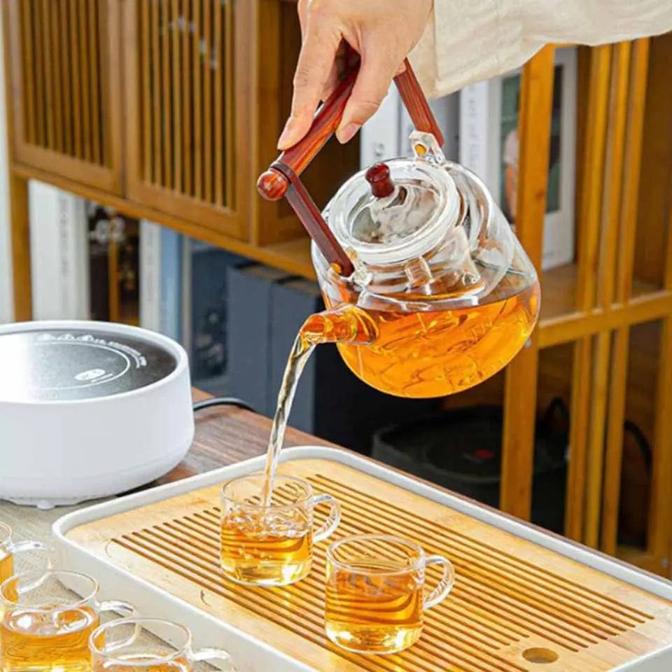 Glazen theepot met vierkante handgreep 1L