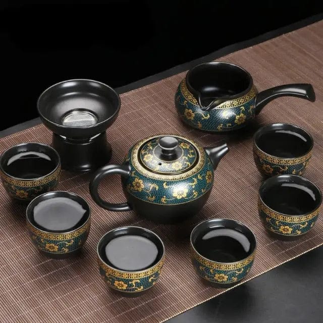 Hoogwaardige Chinese zwarte en gouden theeset