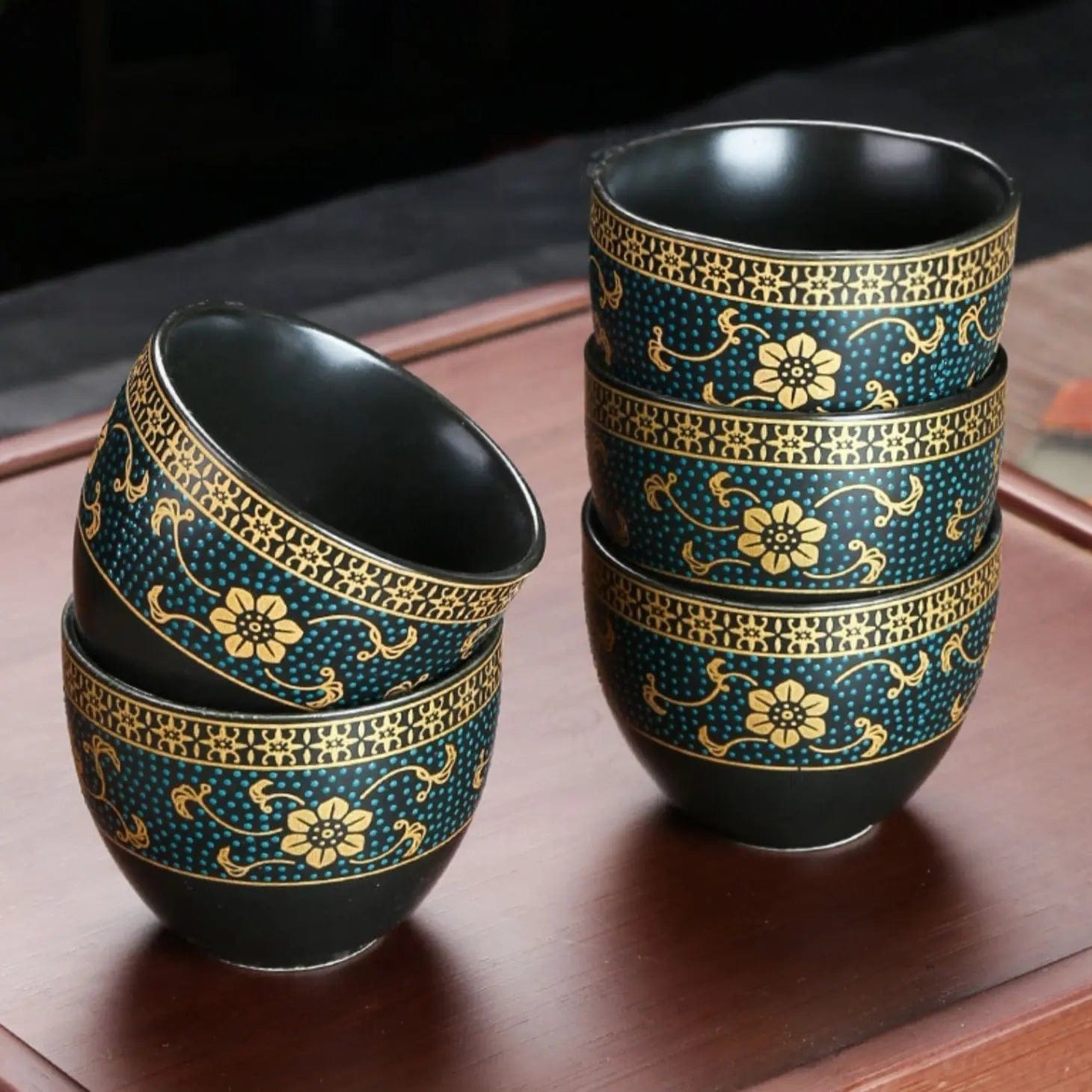 Hoogwaardige Chinese zwarte en gouden theeset