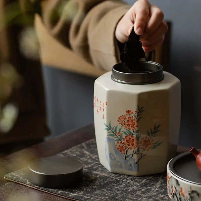 Hoogwaardige keramische theebus met bloemenschildering, 1000 ml