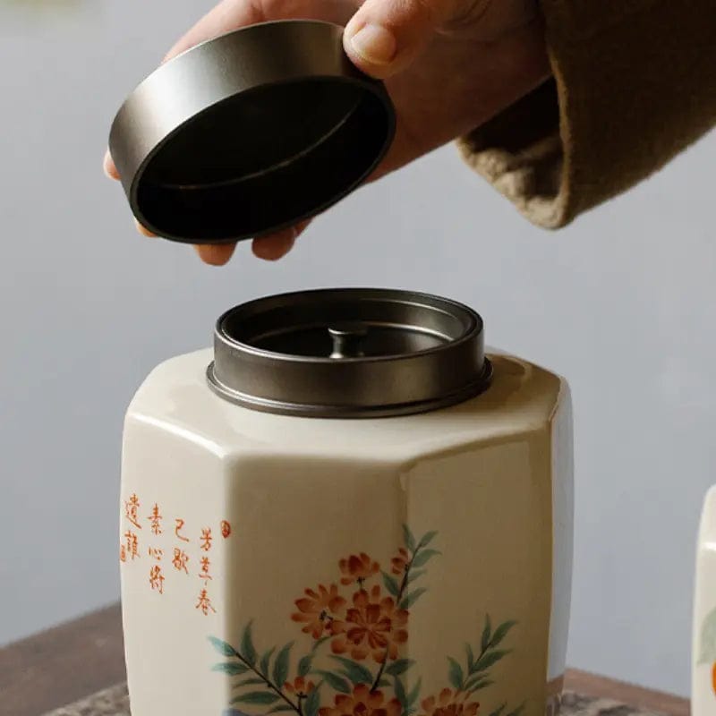 Hoogwaardige keramische theebus met bloemenschildering, 1000 ml