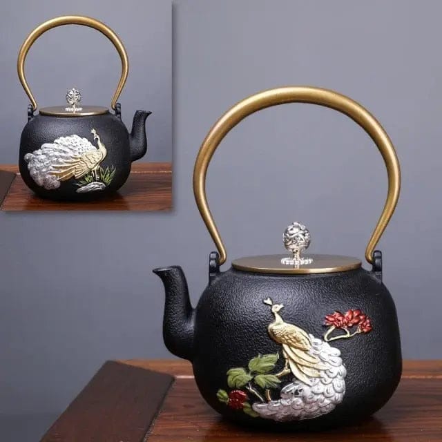 Japanse gietijzeren pauw theepot 1,2L
