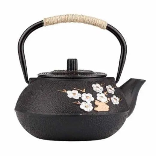 Japanse gietijzeren theepot met witte bloemen, 800 ml