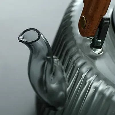 Japanse glazen theepot met vierkante houten handgreep 1,2L