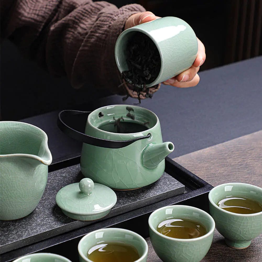Japanse Jadegroene Crackle Theeset