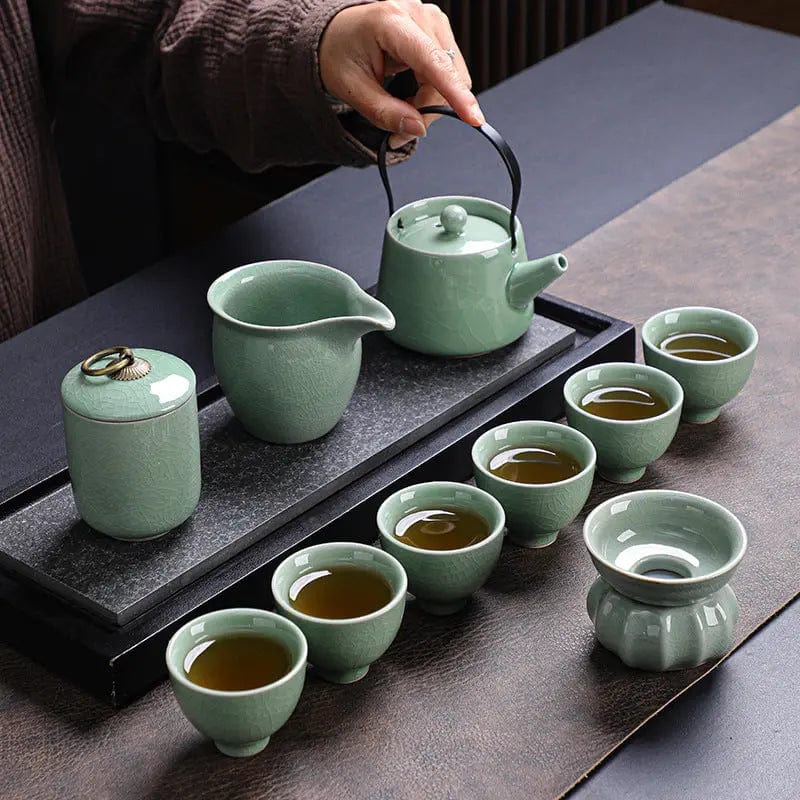 Japanse Jadegroene Crackle Theeset