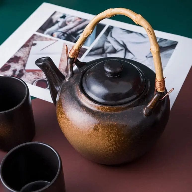 Japanse keramische theepot bruin bamboe 500ML