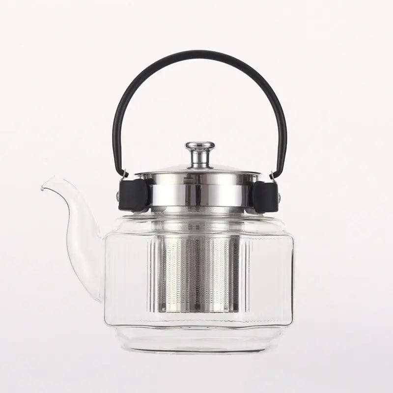 Klassieke glazen theepot met zwart handvat 800 ml