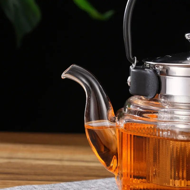 Klassieke glazen theepot met zwart handvat 800 ml