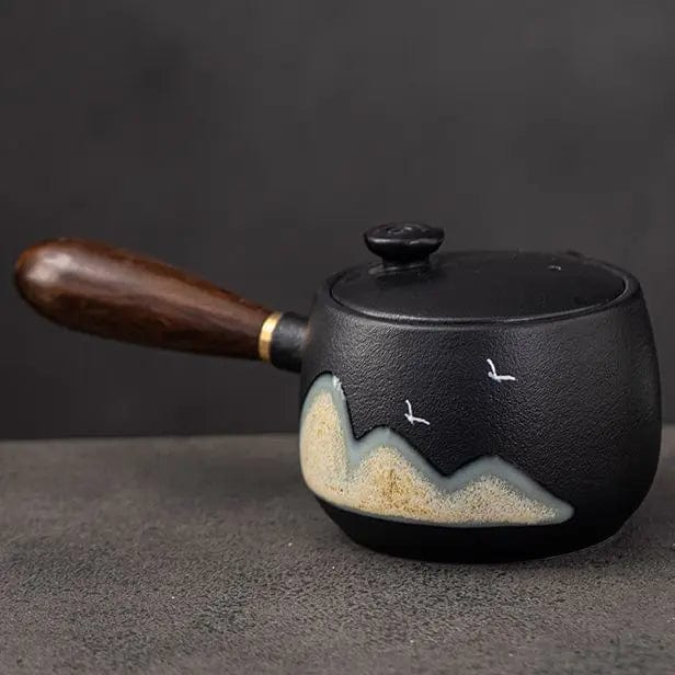 Kyusu Japanse theepot in zwart keramiek en design 320ml