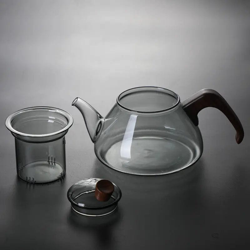 Minimalistisch design glazen theepot in hout 600 ml