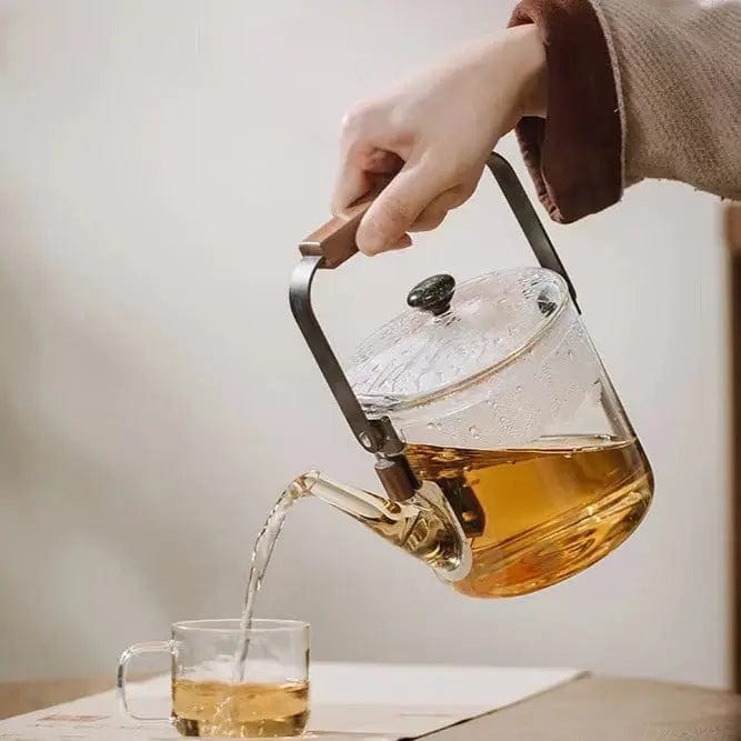 Moderne theepot van helder glas, 1 liter