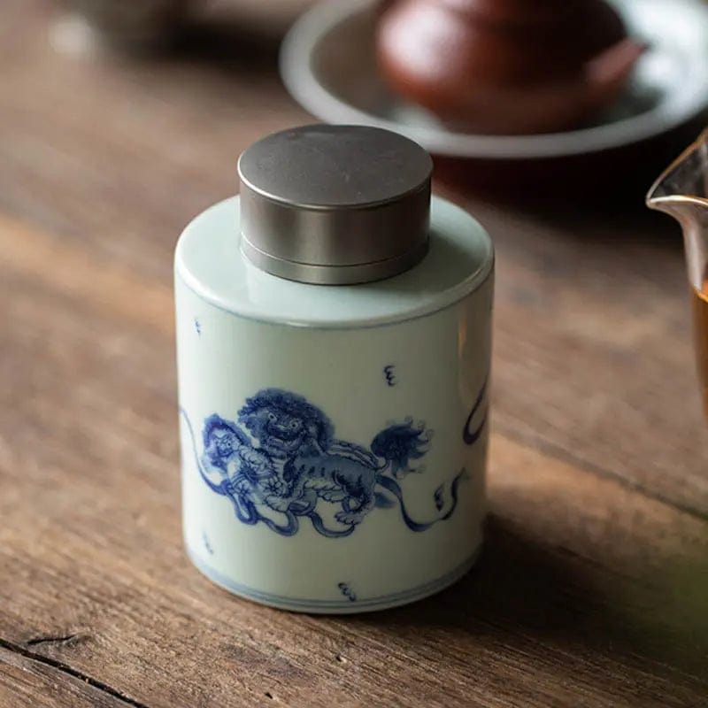 Premium witte en blauwe Chinese keramische theebus