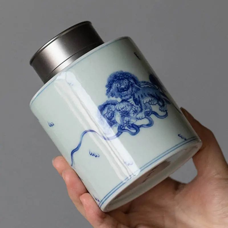 Premium witte en blauwe Chinese keramische theebus