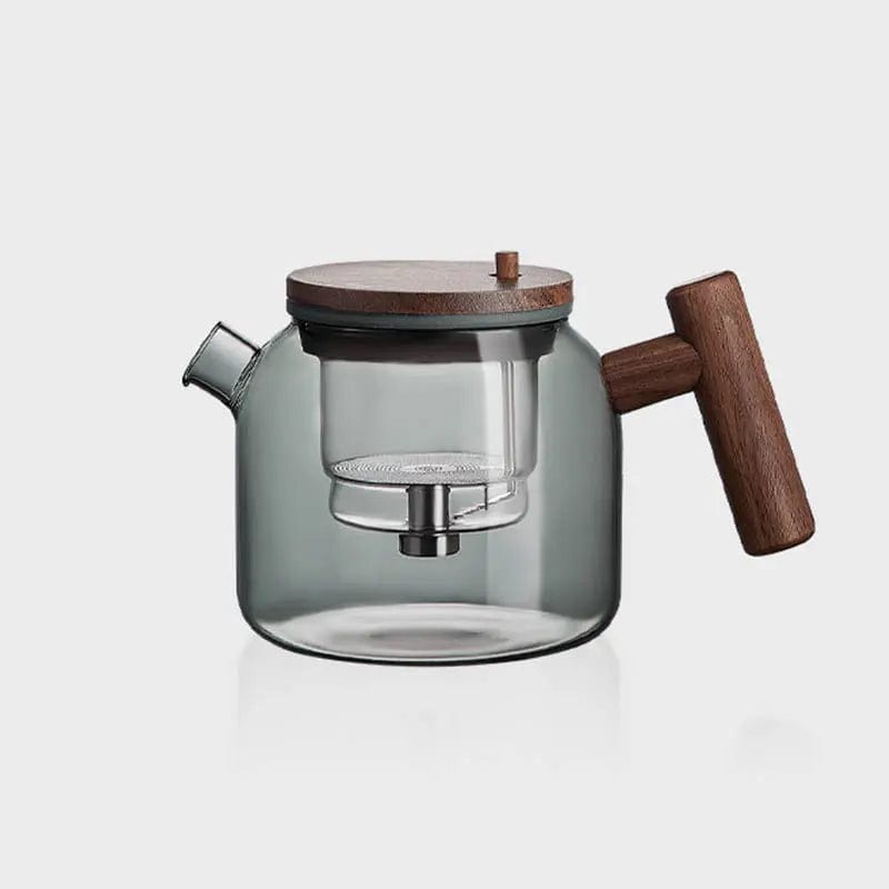 Ronde theepot van glas en hout met infuserknop 700 ml