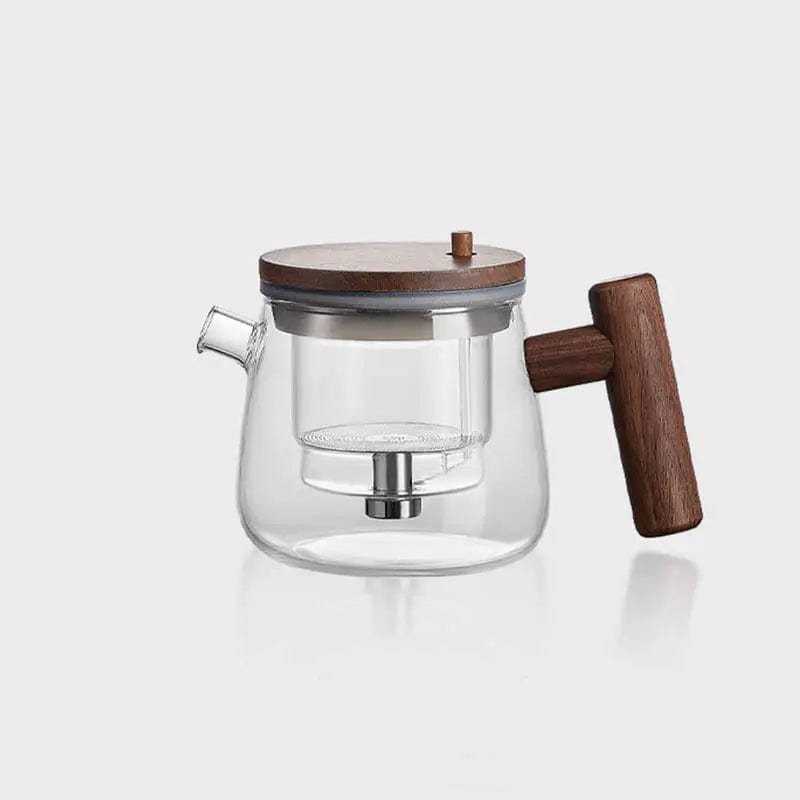 Theepot van glas en hout met knopfilter 400 ml
