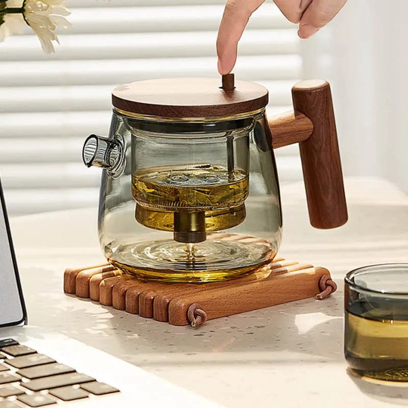 Theepot van glas en hout met knopfilter 400 ml