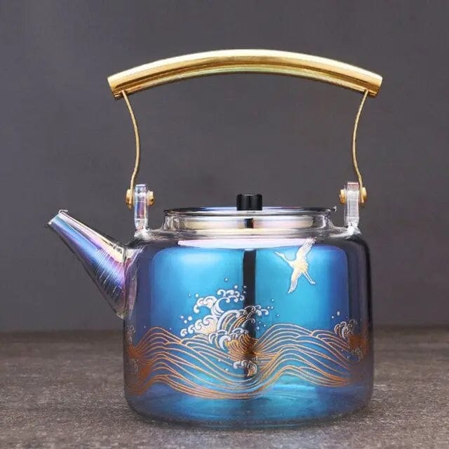 Theepot van oceaankleurig glas, 1 liter