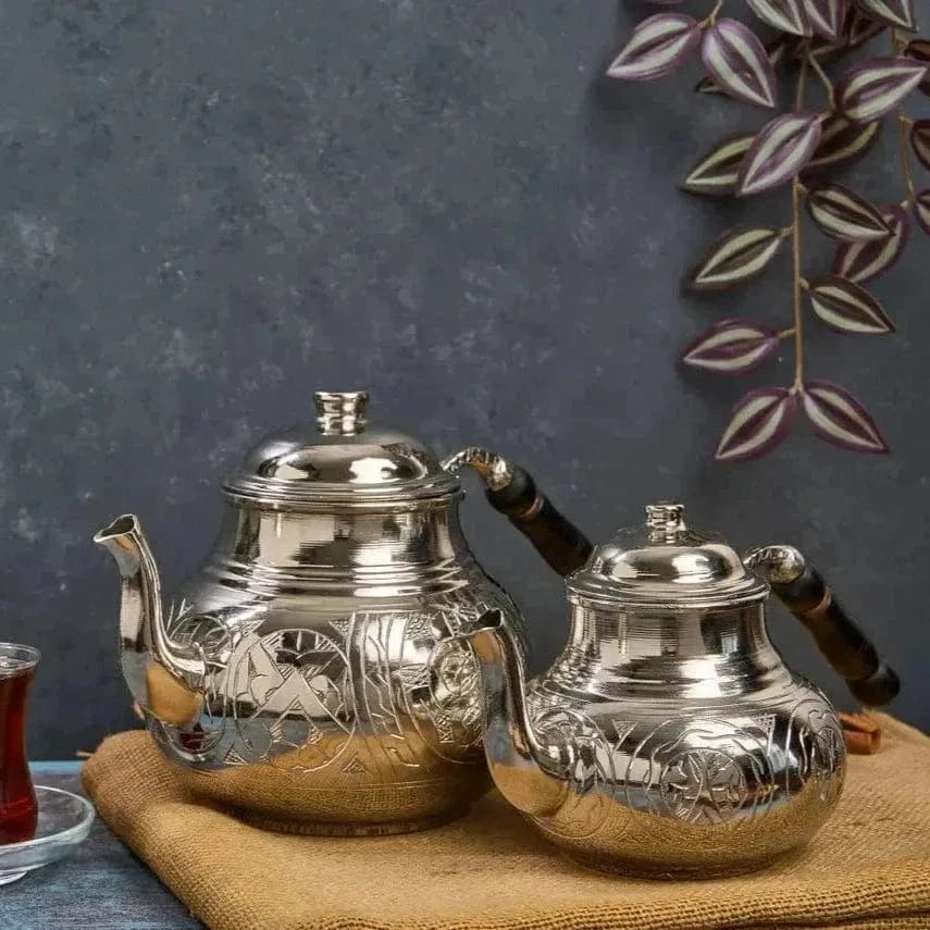 Turkse zilveren dubbellaagse koperen theepot